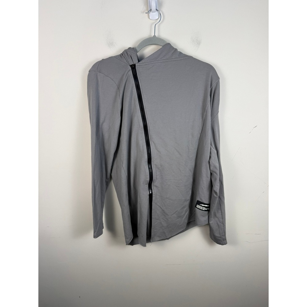 SUPERX Women Gray Asymmetrical Zip Training Tech Bamboo Blend Hoodie Large